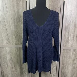 J Jill Silk Linen Blend Chunky Knit V Neck Sweater Women's M